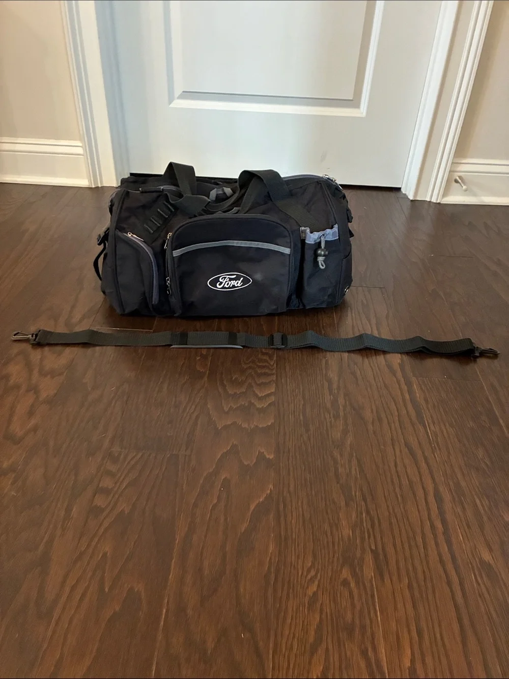 Vintage Ford Black Duffel Bag with Gray Trim and Ford Logo
